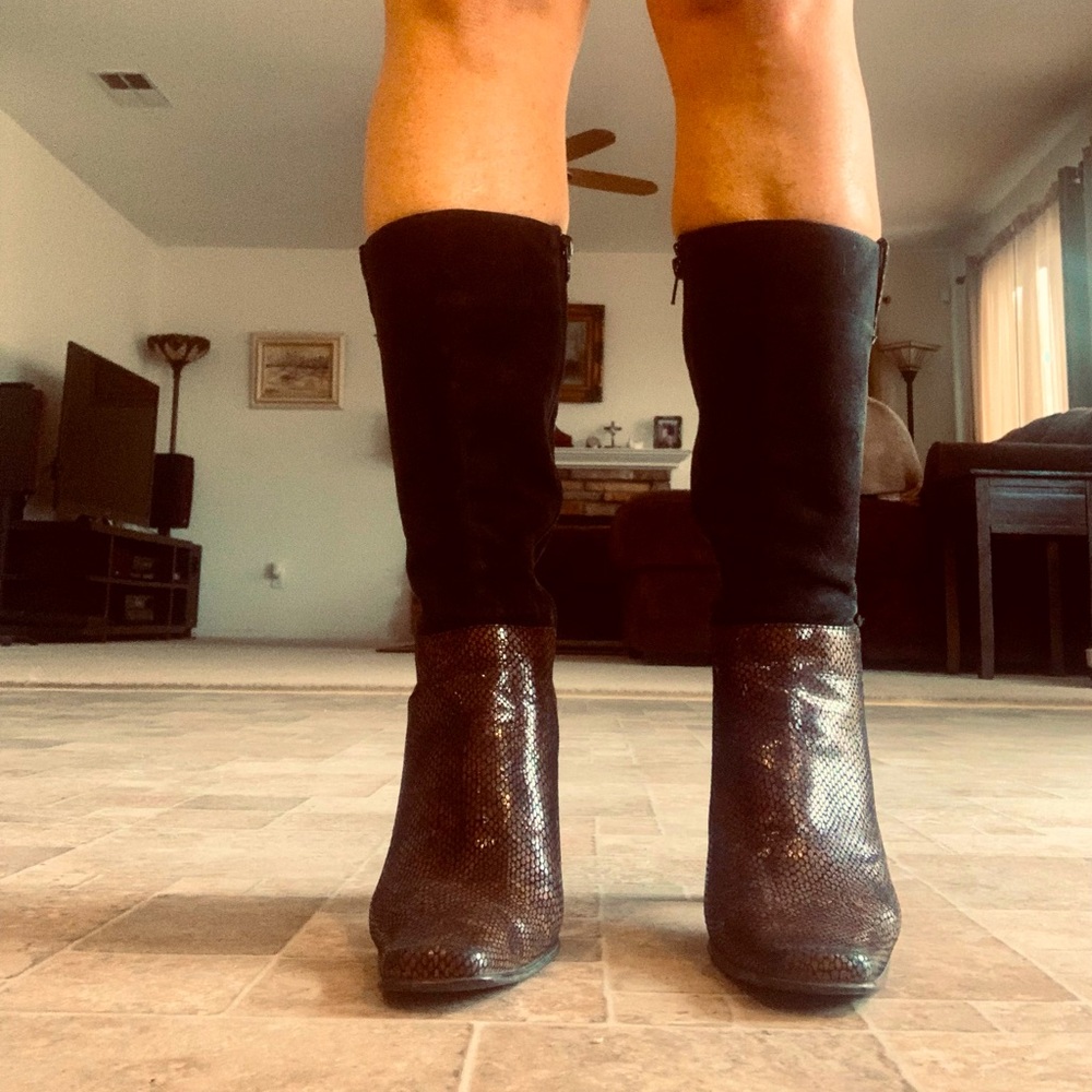 Spanish Genuine Leather and Suede Black/ Brown Snake pattern bottom Sexy Boots